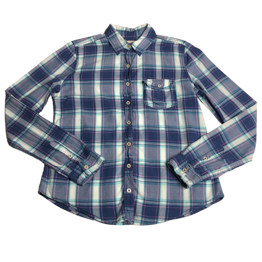Hollister Plaid Top Womens M Blue Pink Y2K Western Preppy Grunge Coastal Cowgirl